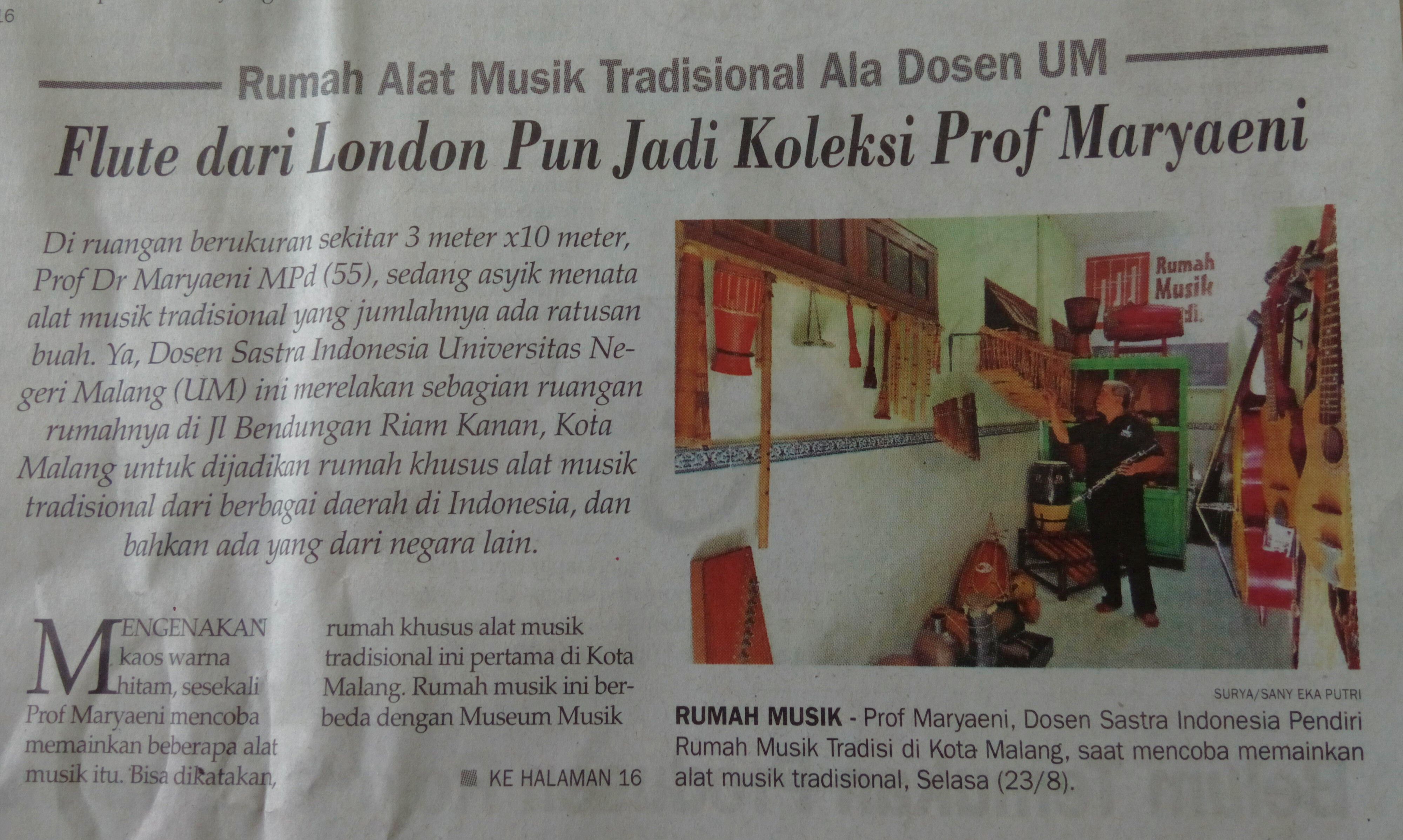 Sungguh Mulia, Dosen UM Ini Dirikan Rumah Alat Musik Tradisional Pertama di Kota Malang